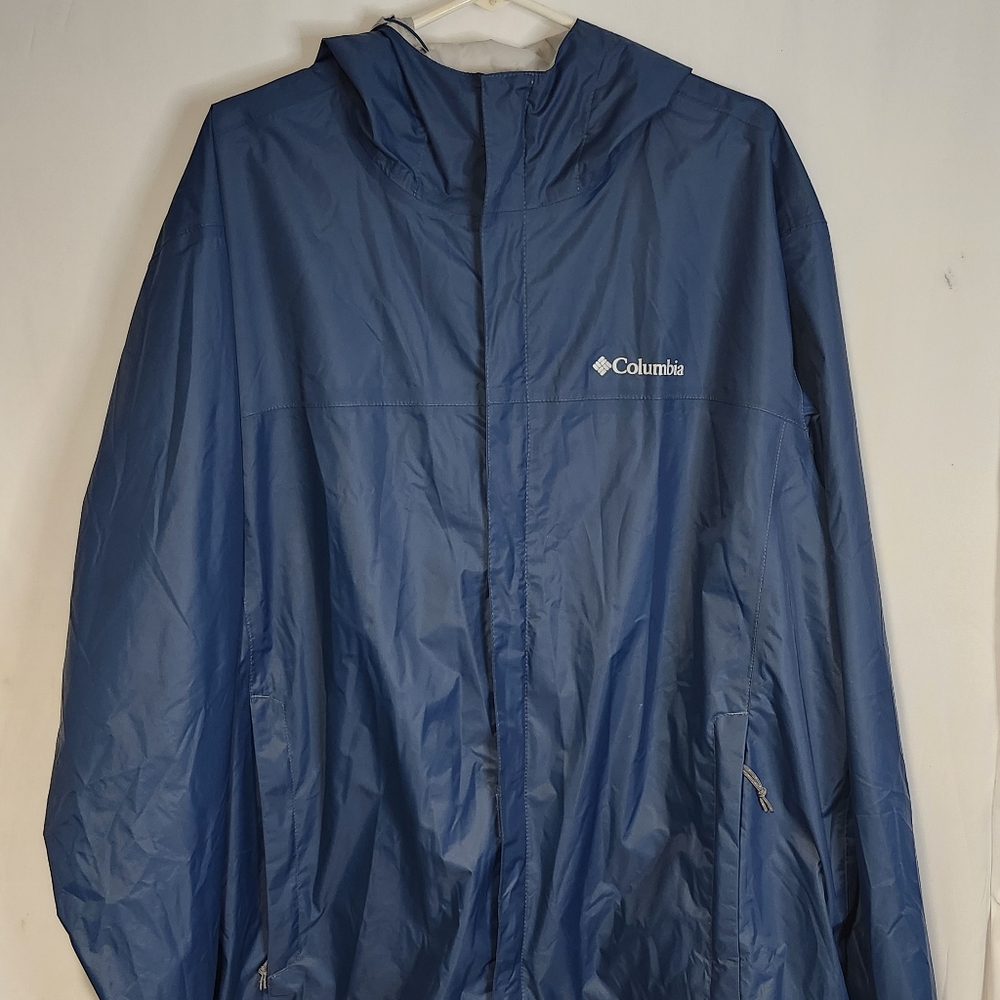 Columbia Jacket Men Lightweight Blue XXL Hooded Rain Logo Full Zip Windbreaker